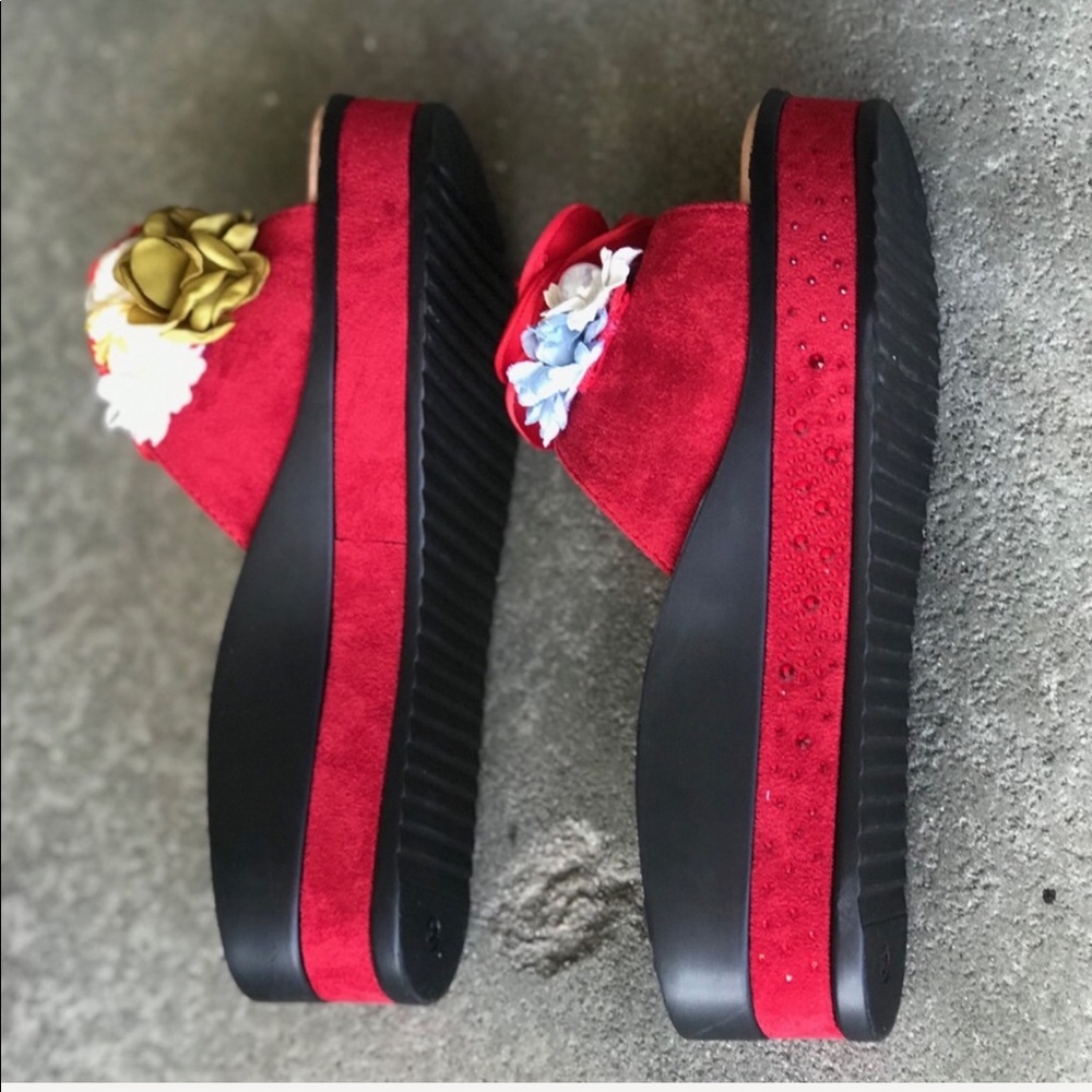 Italina Red Rose 3D Flower Flatform Heeled Wedge Sandal 5.5 - Picture 13 of 14